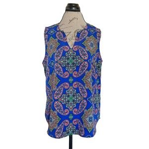 Renee C  Womens Blouse Size XL Jensine Split Neck Paisley Cobalt Stitch Fix